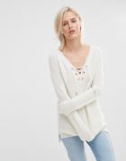 Brave Soul Tie Front Sweater - Cream