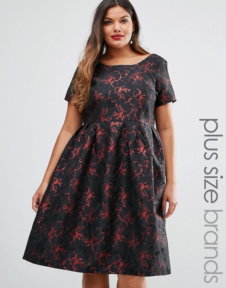 Truly You Brocade Midi Dress - Black