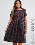 Truly You Brocade Midi Dress - Black