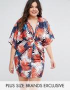 Missguided Plus Plunge Twist Front Tropical Print Dress - Multi