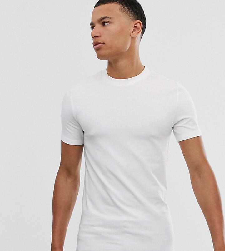 Asos Design Tall Organic Muscle Fit T-shirt With Crew Neck In White