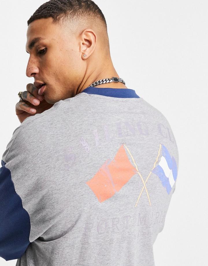 Asos Design Oversized Long Sleeve T-shirt In Color Block With Back Sailing Club Print-multi