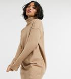 River Island Petite Cozy Roll Neck Mini Sweater Dress In Tan-brown