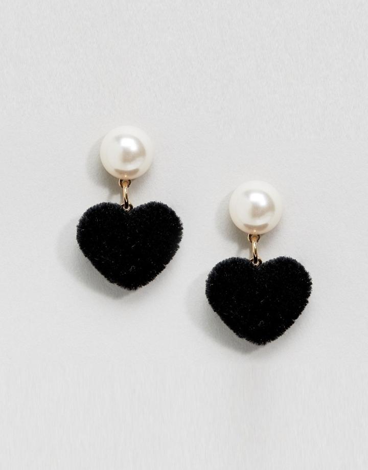 Asos Furry Heart Drop Earrings - Gold