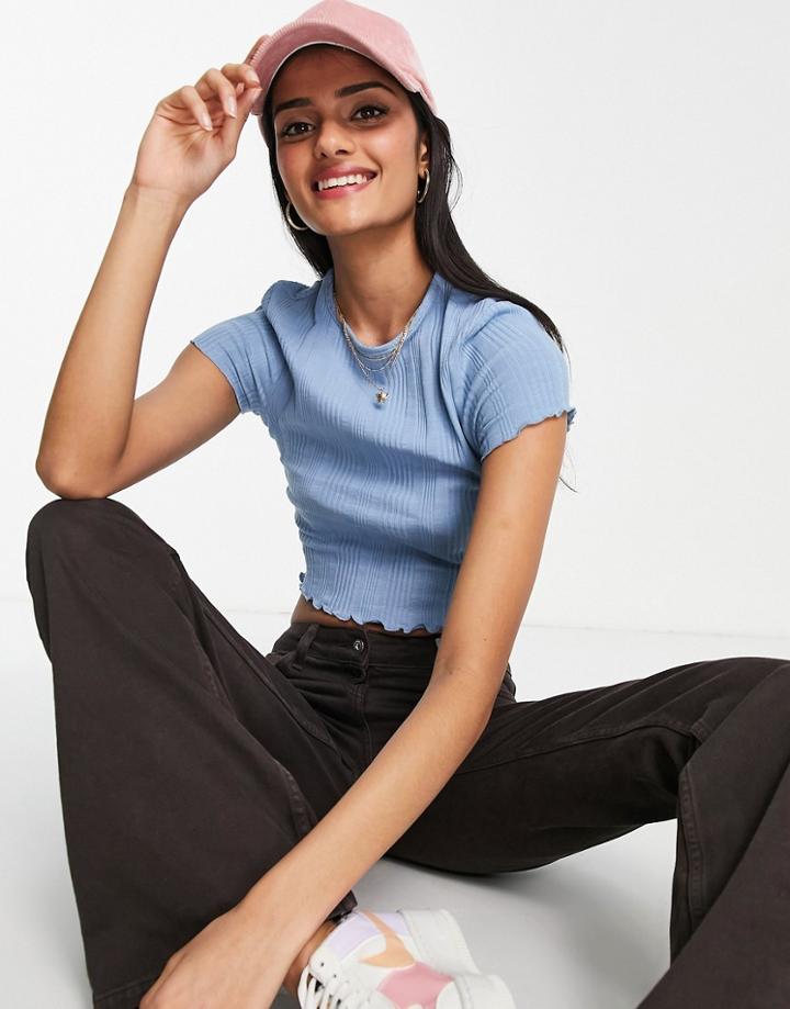 Asos Design Slim Fit T-shirt With Lettuce Edge In Mixed Rib In Blue