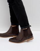 Asos Chelsea Boots With Brogue Detailing In Brown Leather - Tan