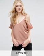 Asos Tall Satin Cami With Cold Shoulder Tie Detail - Pink