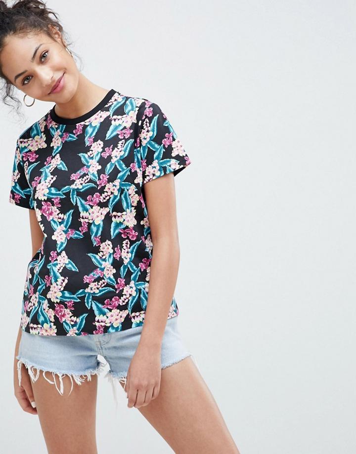 Asos Design T-shirt In Tropical Print - Multi