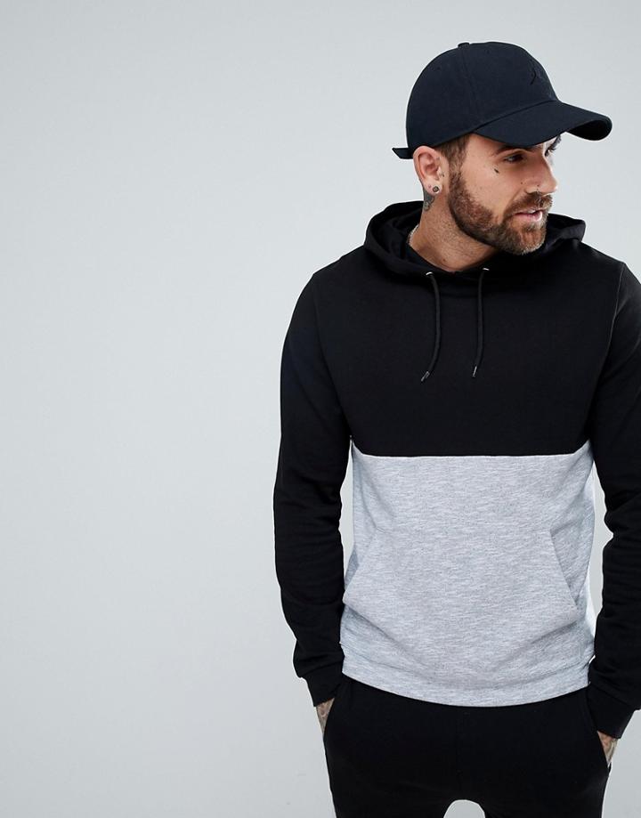 Asos Hoodie With Nep Panel - Black