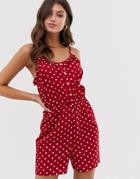 Vila Polka Dot Romper With Ruffle - Multi