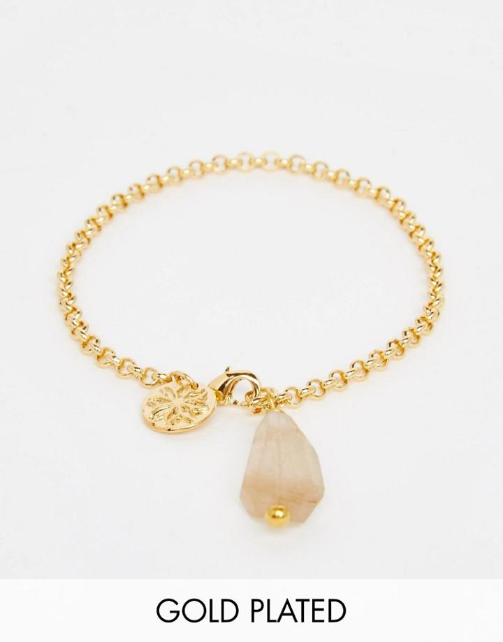 Mirabelle Belcher Chain 18cm Gold Plated Bracelet With Rutilated Quartz - Gold