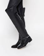 Asos Kayden Leather Harness Over The Knee Boots - Black