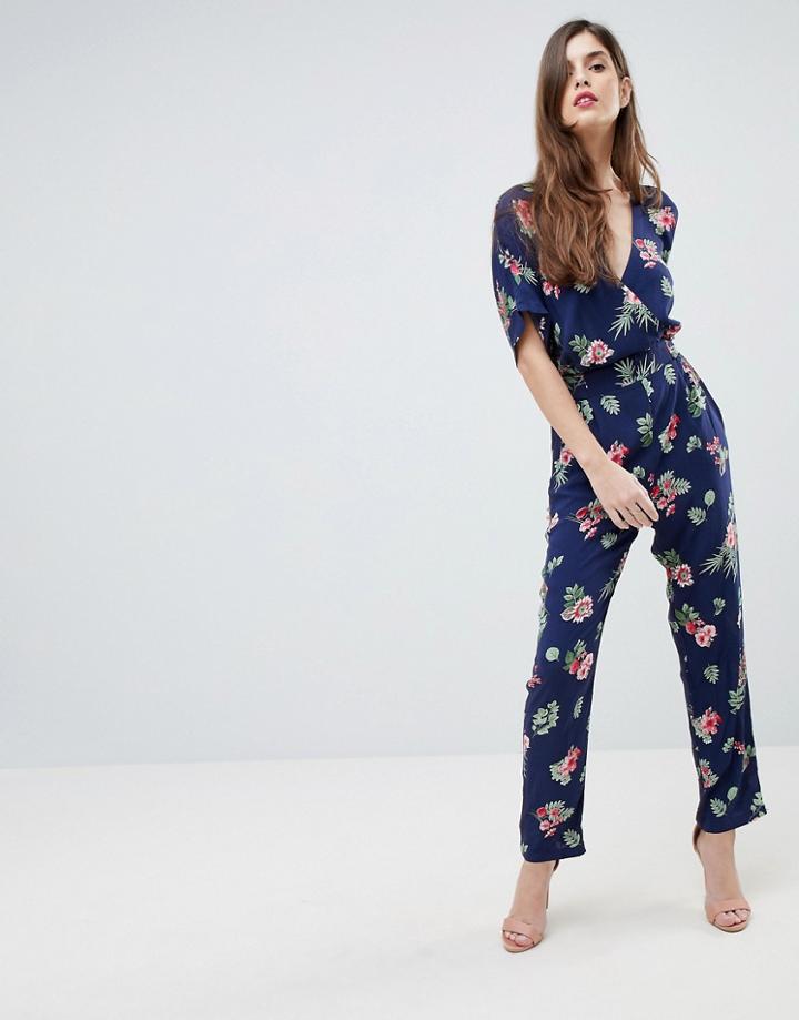 Uttam Boutique Peacock Print Jumpsuit - Navy