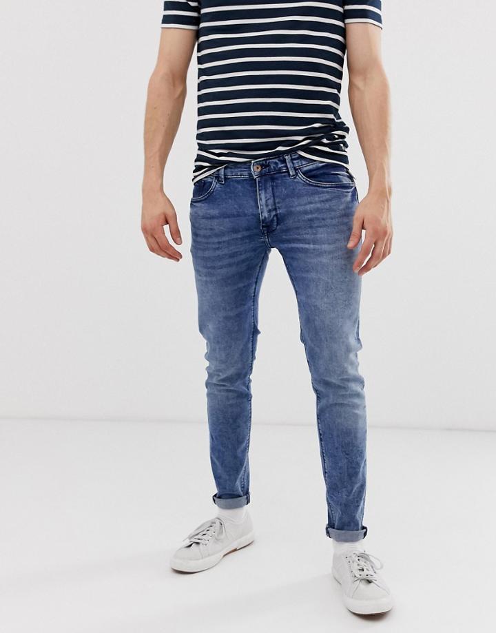 Celio Skinny Fit Jeans In Double Stone Wash Blue - Blue