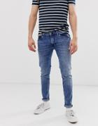 Celio Skinny Fit Jeans In Double Stone Wash Blue - Blue