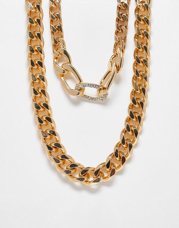 Wftw Layered Curb Chain Necklace With Crystal Link In Gold