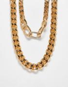 Wftw Layered Curb Chain Necklace With Crystal Link In Gold