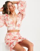 Saint Genies Chiffon Ruffle Mini Skirt In Floral Print - Part Of A Set-multi