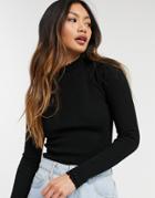 River Island Ruffle Neck Lightweight Sweater In Black