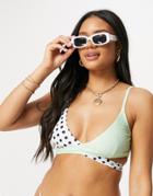 Luxe Palm Crossover Bikini Top In Mint And Polka Dot-purple