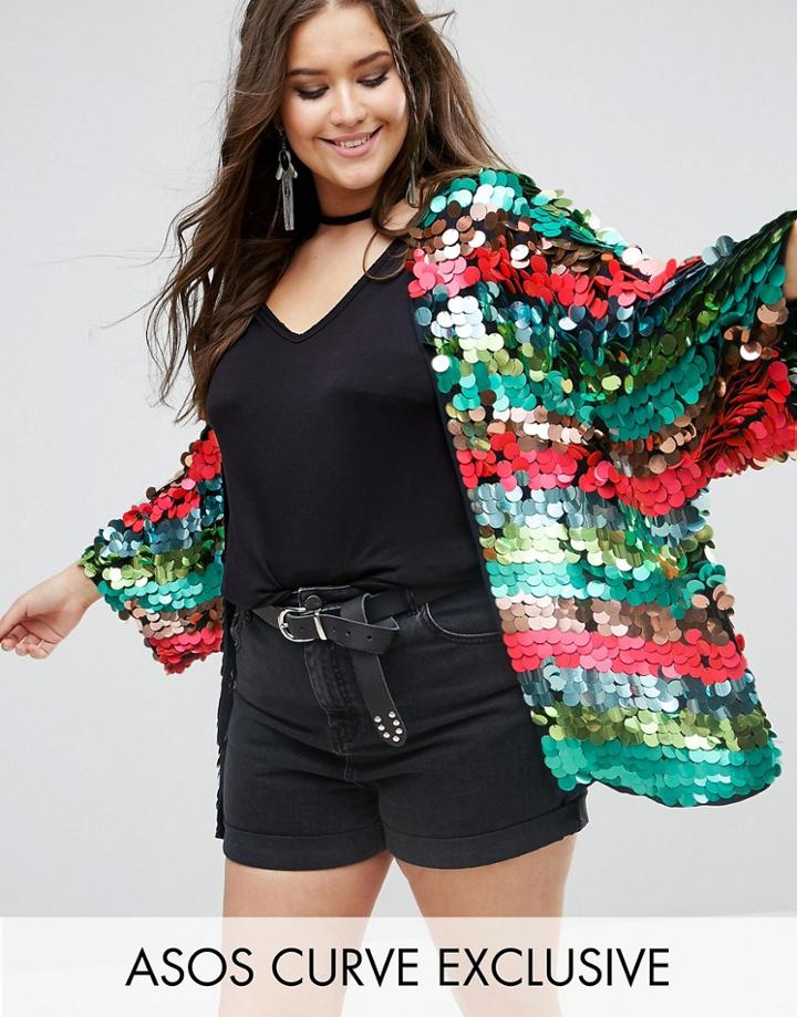 Asos Curve Embellished Kimono - Multi