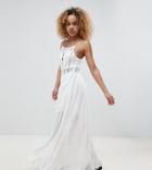 Sisters Of The Tribe Petite Button Up Cami Dress With Wrap Front And Crochet Panels - White