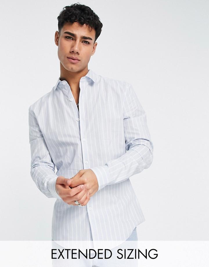 Asos Design Skinny Stripe Shirt In Blue