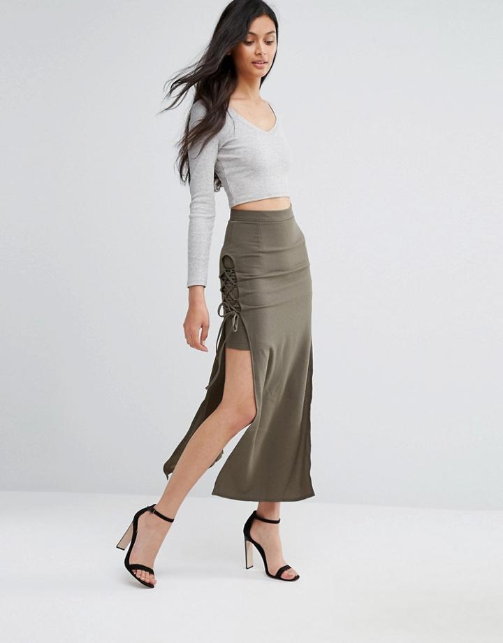 Love Lace Up Maxi Skirt - Green