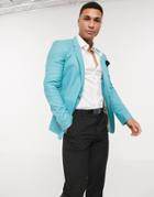 Asos Design Wedding Skinny Linen Blazer In Blue-blues