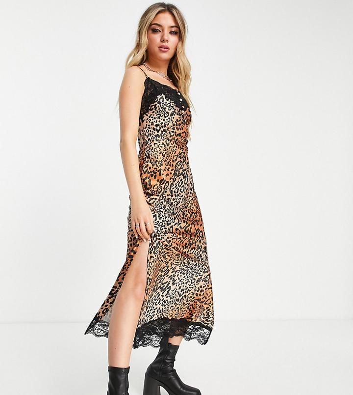 Reclaimed Vintage Inspired Midi Cami Dress With Lace Trim In Leopard Print-multi