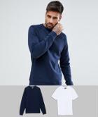 Asos Sweatshirt And Crew Neck Tshirt 2 Pack Navy/white Save - Multi