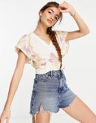 Free People Arielle Top With Tie Front In Pretty Embroidery-blues