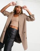 Only Double Breasted Oversized Blazer In Check-brown