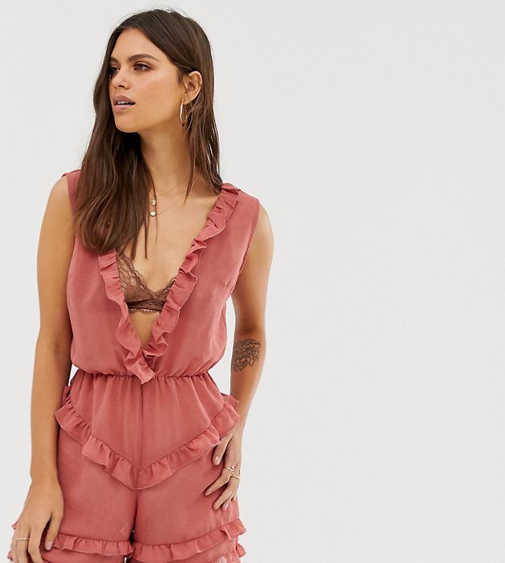 Unique21 Ruffle Detail Plunge Romper - Pink