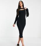 New Look Tall Ribbed Cut Out Dress In Black
