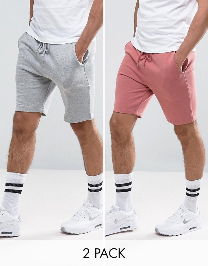Asos Jersey Skinny Shorts 2 Pack Pink/gray Marl Save - Multi