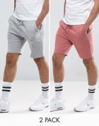 Asos Jersey Skinny Shorts 2 Pack Pink/gray Marl Save - Multi