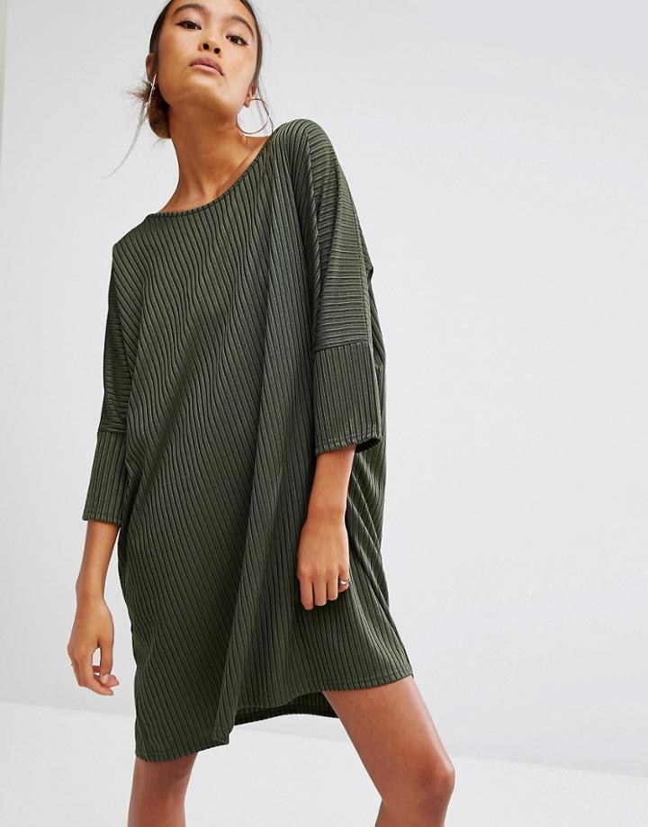 Daisy Street T-shirt Dress In Rib - Khaki