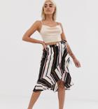 Outrageous Fortune Petite Asymmetric Midi Skirt In Multi Stripe - Multi