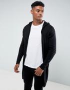 Asos Hooded Open Front Cardigan With Curved Hem In Black - Black