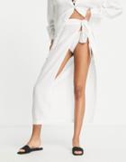 Rhythm Crinkle Tie Maxi Beach Skirt In Cream-white