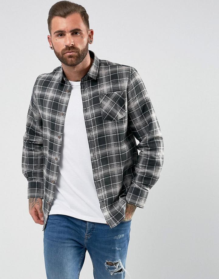 Brave Soul Brushed Checked Shirt - Black