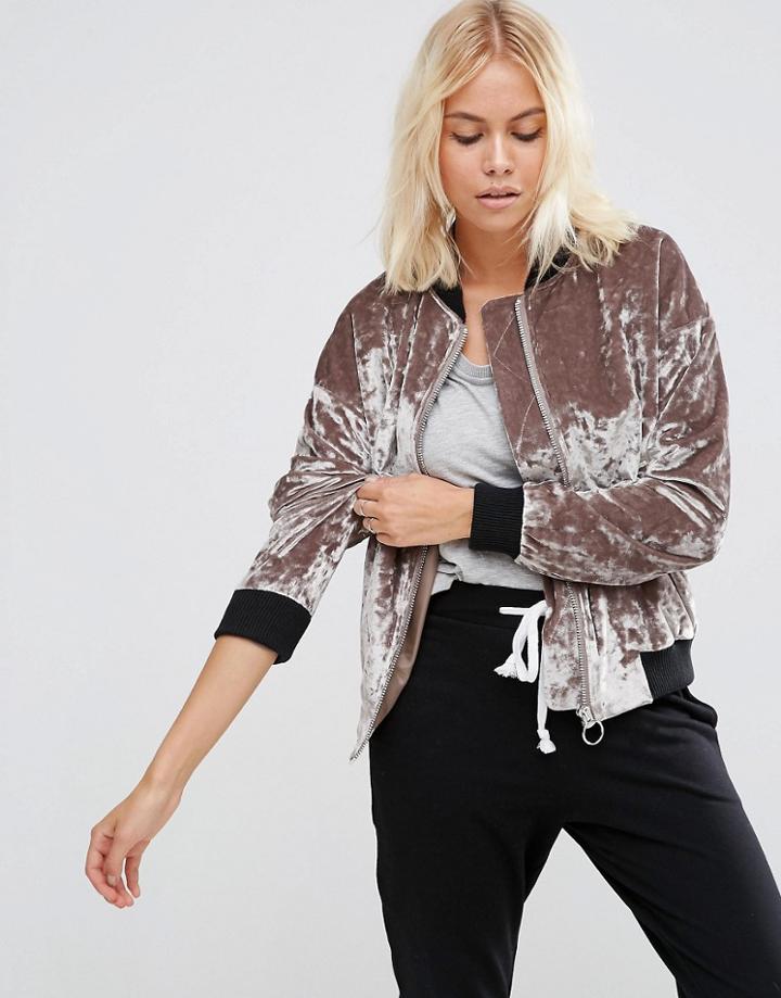 Asos Velvet Bomber Jacket - Pink