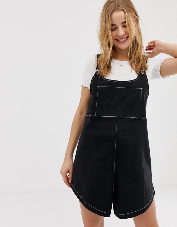 Asos Design Contrast Stitch Overall Romper-black