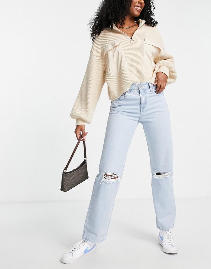 Levi's Low Pro Jeans With Rips In Light Wash-blue