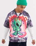 Jaded London Oversized Short Sleeve Shirt In Black With Alien Print