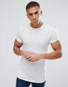 Asos Muscle Longline T-shirt With Roll Sleeve And Curved Hem In Inject Interest Fabric - White