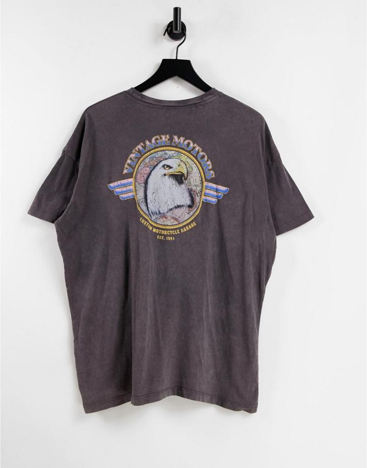 Cotton: On Relaxed Boyfriend Vintage Motors Graphic Tee In Washed Black