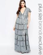 Lovedrobe Embellished Plunge Front Maxi Dress - Gray