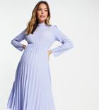 Asos Design Maternity Pleated High Neck Midi Dress In Cornflower Blue-blues